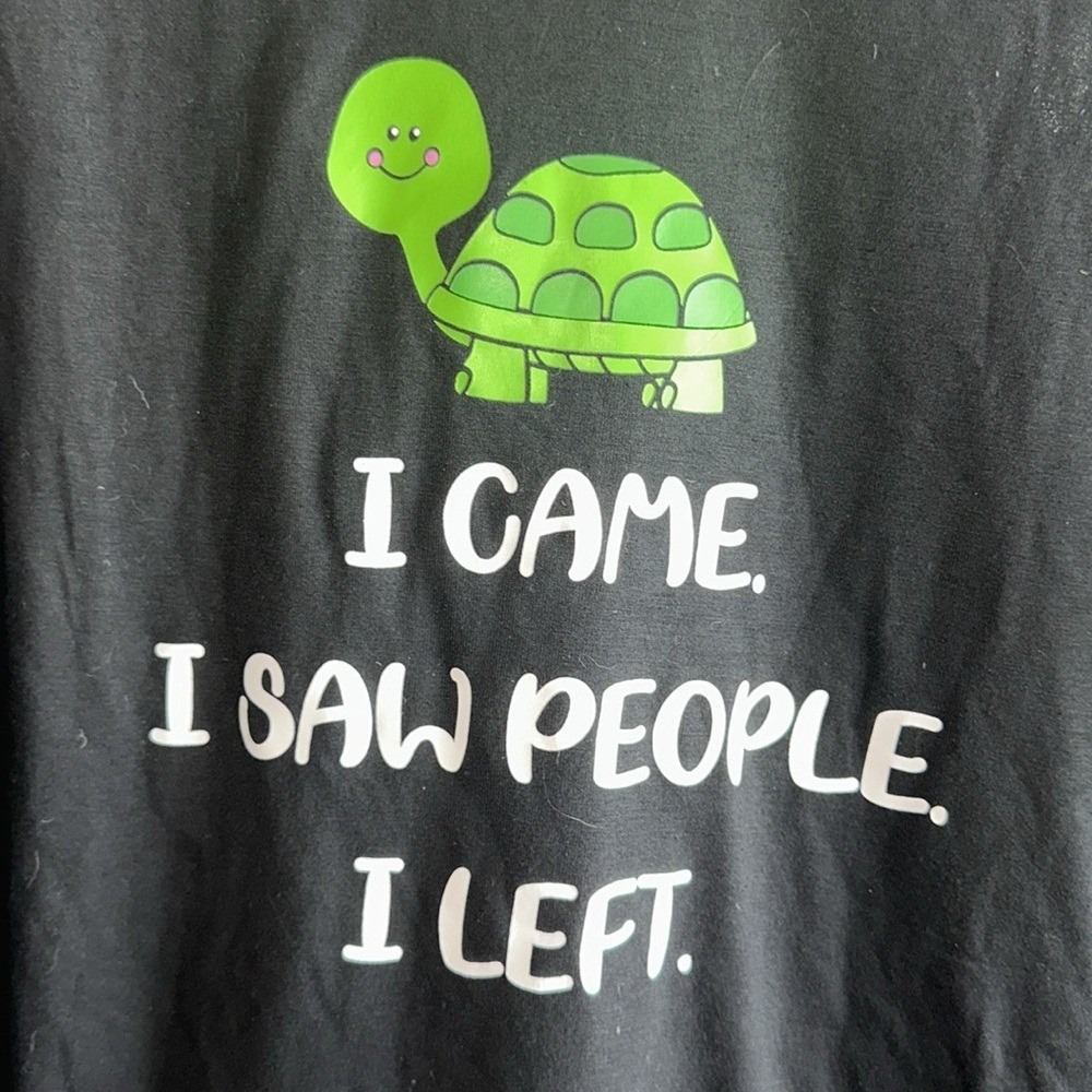 I Came I Saw People I Left Turtle Graphic T-Shirt Black Mens Large Introvert